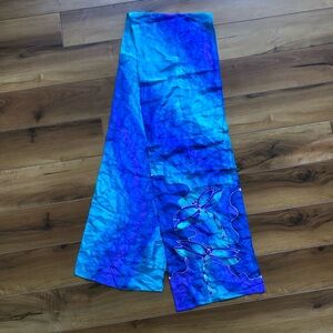 Blue Long Scarf with Dragonfly Design